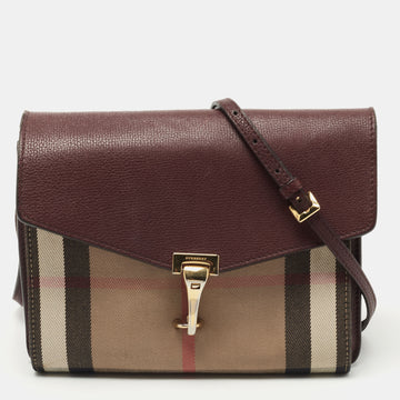 Burberry Burgundy House Check Canvas and Leather Macken Crossbody Bag