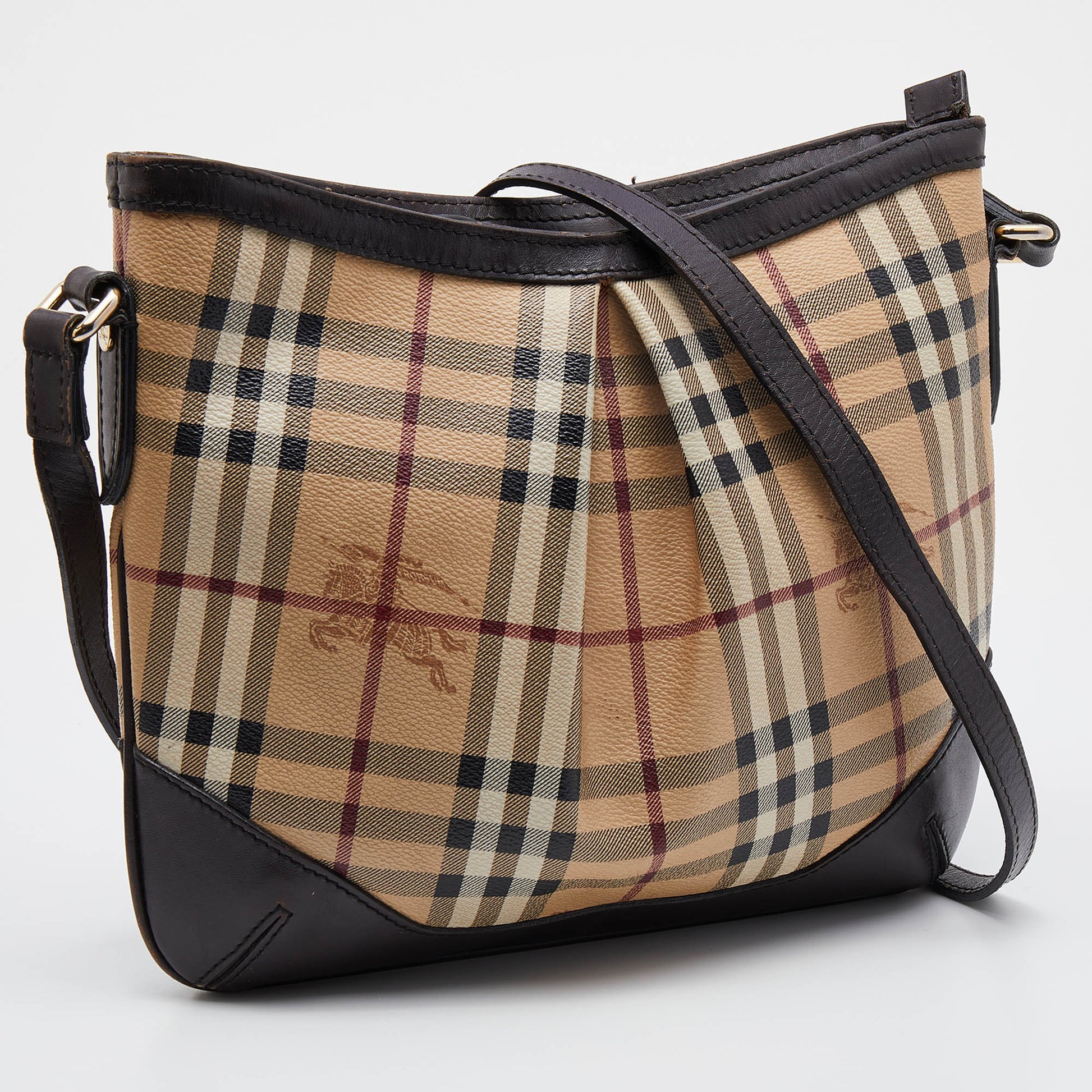 Burberry Beige Haymarket Check Coated Canvas And Leather Hartham Crossbody  Bag