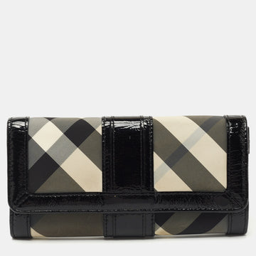 Burberry Black Beat Check Nylon and Patent Leather Penrose Continental Wallet