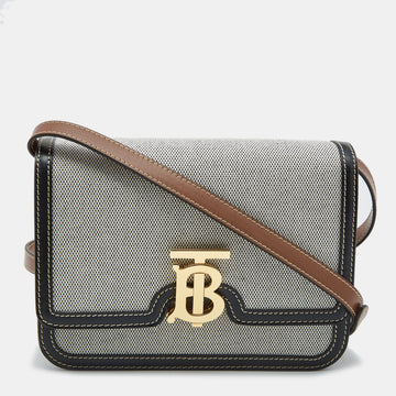 Burberry Black/Grey Canvas and Leather Small TB Shoulder Bag