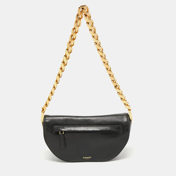 Burberry Black Soft Leather Small Olympia Shoulder Bag