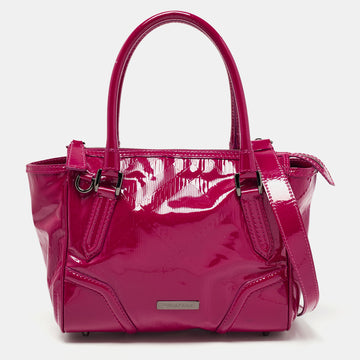 Burberry Fuchsia Check Embossed Patent Leather Tote