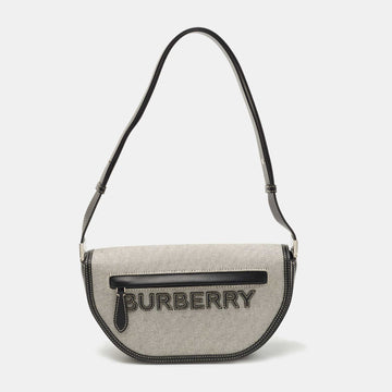 Burberry Grey/Black Canvas and Leather Small Olympia Shoulder Bag