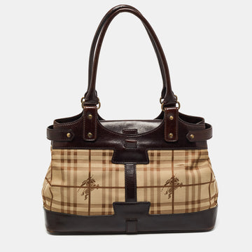 Burberry Beige/Brown Haymarket Check Canvas and Leather Shoulder Bag