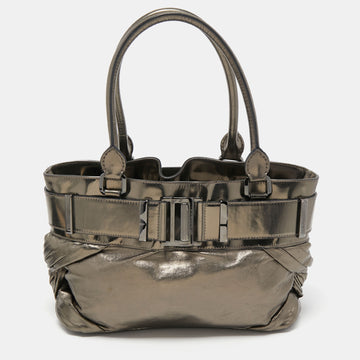 BURBERRY Metallic Pleated Leather Buckle Tote