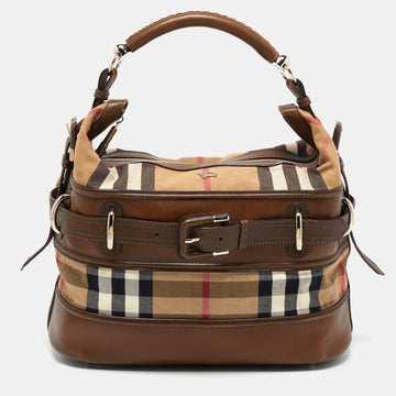 Burberry Beige/Tan House Check Canvas and Leather Hobo