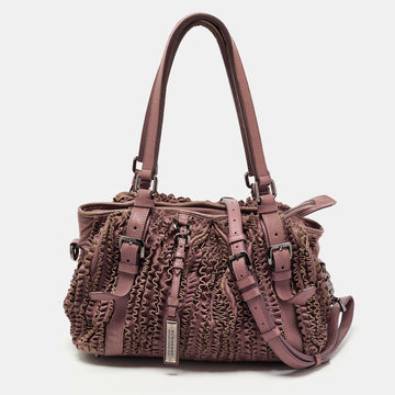 Burberry Old Rose Leather Ruffled Leather Lowry Tote