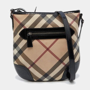 Burberry Beige/Black Supernova Check Coated Canvas and Patent Leather Dryden Shoulder Bag