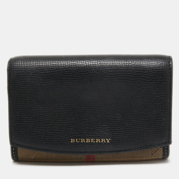 BURBERRY Beige/Black House Check Canvas and Leather Flap Wallet