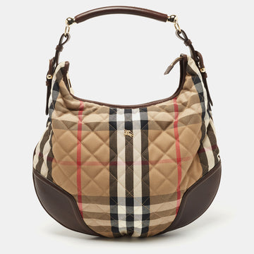 Burberry Beige/Brown House Check Canvas and Leather Hoxton Hobo