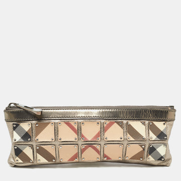 Burberry Metallic Nova Check Coated Canvas and Leather Ashcombe Clutch