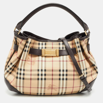 Burberry Beige/Brown Haymarket Check Coated Canvas and Leather Medium Willenmore Hobo