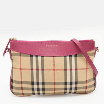 Burberry Beige/Pink Horseferry Check Canvas and Leather Peyton Crossbody Bag