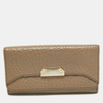 Burberry Porter Tan Grained Leather Embossed Continental Clutch Flap Wallet  