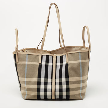 Burberry Beige Vintage Check Canvas and Leather Medium Beach Tote