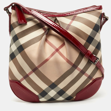 Burberry Beige/Maroon Nova Check Coated Canvas and Patent Leather Dryden Crossbody Bag