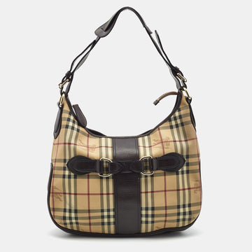 Burberry Dark Brown/Beige Haymarket Check Coated Canvas and Leather Hobo