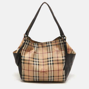 Burberry Black/Beige Haymarket Check PVC and Leather Small Canterbury Tote