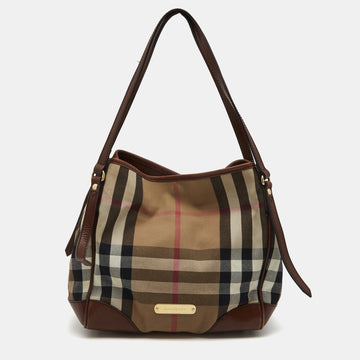 Burberry Beige/Brown Haymarket Check Canvas and Leather Small Canterbury Tote