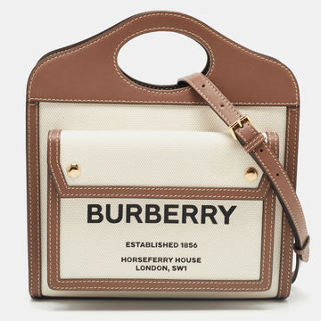 Burberry Brown/Cream Canvas and Leather Mini Pocket Tote