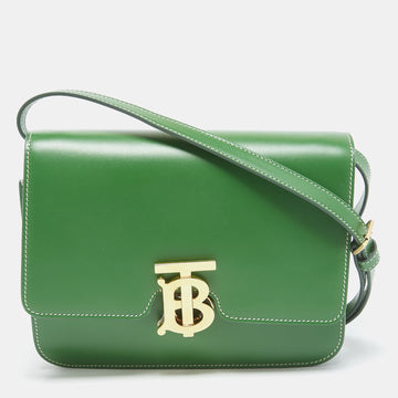 Burberry Green Leather Small TB Shoulder Bag