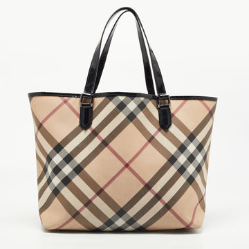 Burberry Black/Beige Super Nova Check PVC and Patent Leather Large Nickie Tote