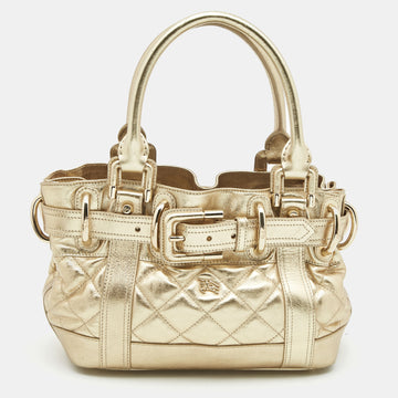 Burberry Gold Quilted Glossy Leather Beaton Tote