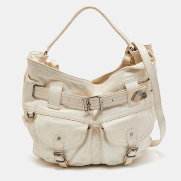 Burberry White Leather Crompton Shoulder Bag