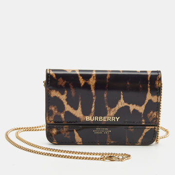 Burberry Black/Brown Leopard Print Leather Jody Chain Card Case