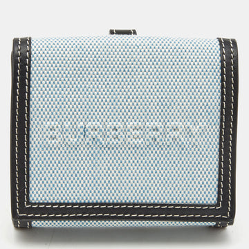 Burberry Light Blue/Black Canvas and Leather Luna French Wallet