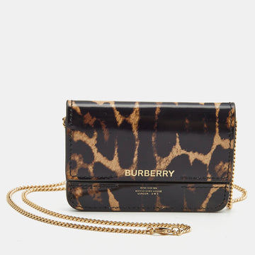 Burberry Black/Brown Leopard Print Leather Jody Chain Card Case