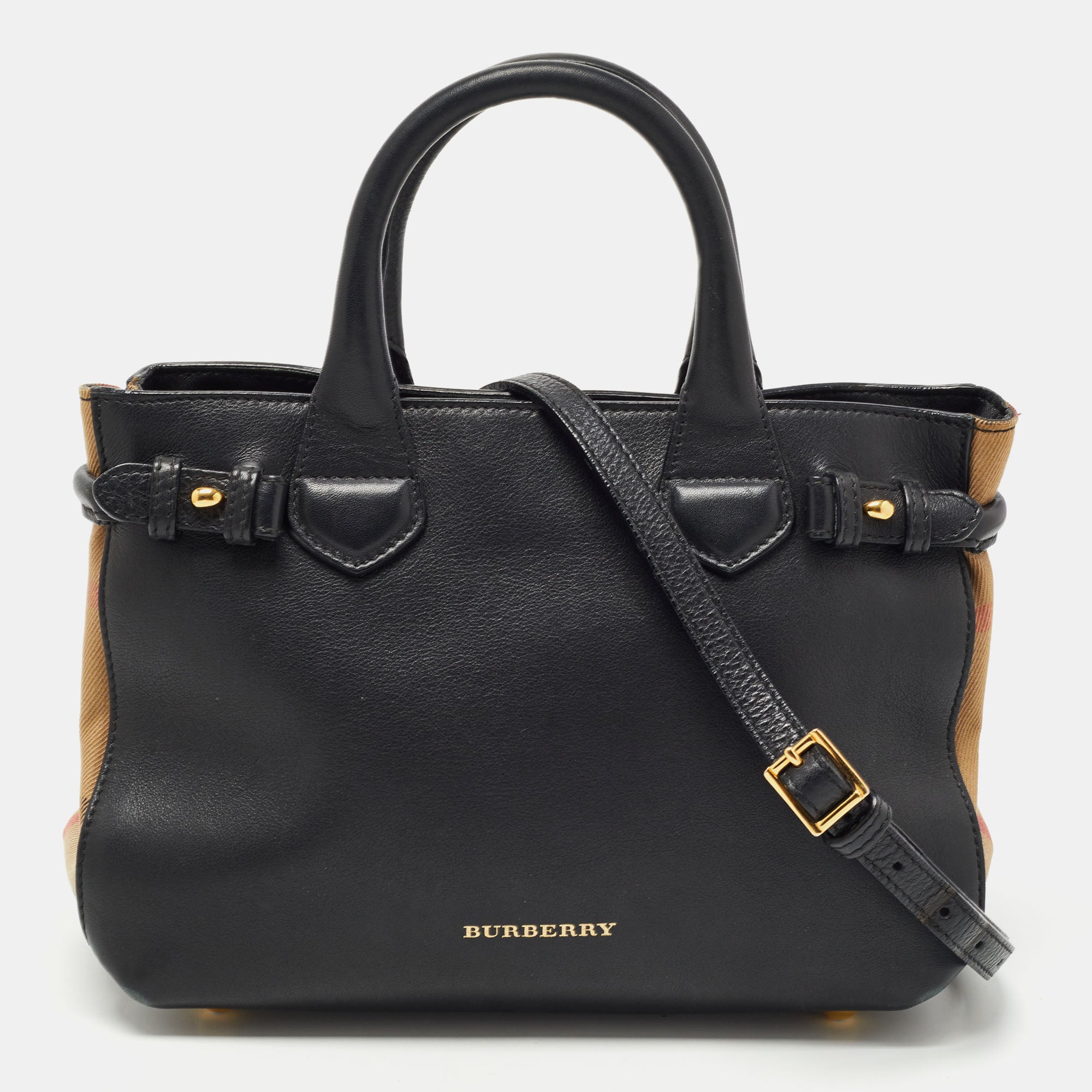 Burberry medium banner house check store leather tote