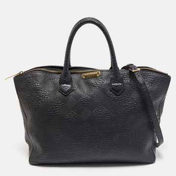 Burberry Black Embossed Check Leather Medium Dewsbury Tote