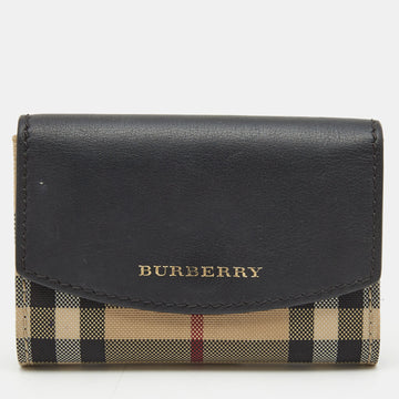 BURBERRY Black/Beige Housecheck Nylon and Leather Flap Compact Wallet