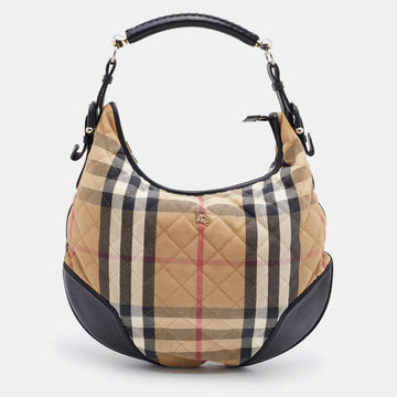 BURBERRY Beige/Black House Check Canvas and Leather Hoxton Hobo