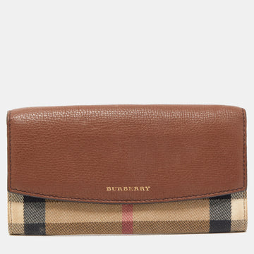 Burberry Brown/Beige House Check Canvas and Leather Flap Continental Wallet