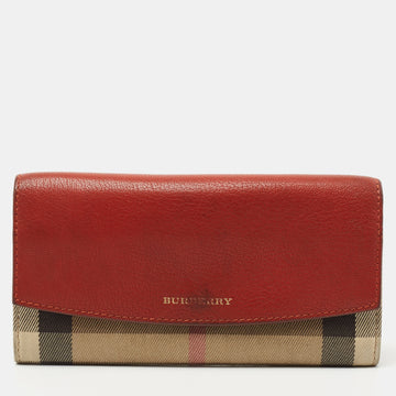 BURBERRY Brick Brown/Beige House Check Canvas and Leather Flap Continental Wallet