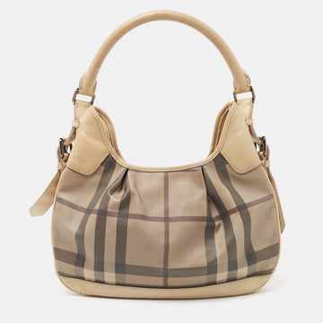 BURBERRY Cream/Grey Smoked Check PVC and Leather Small Brooklyn Hobo