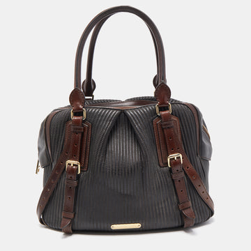 BURBERRY Dark Brown Pleated Leather Satchel