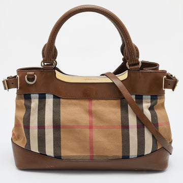 BURBERRY Beige/Brown Nova Check Canvas and Leather Small Hepburn Satchel