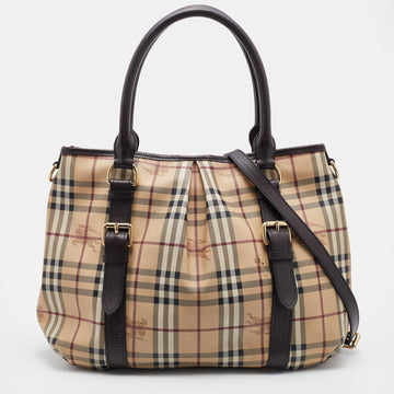 BURBERRY Beige/Brown Haymarket Check PVC and Leather Northfield Tote