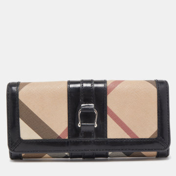 BURBERRY Beige/Black Nova Check PVC and Patent Leather Flap Continental Wallet