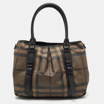 BURBERRY Black Smoked Check PVC and Leather Lowry Shoulder Bag