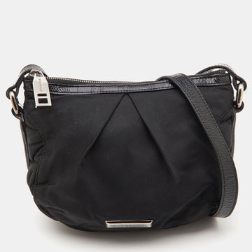 BURBERRY Black Pleated Nylon and Patent Leather Crossbody  Bag