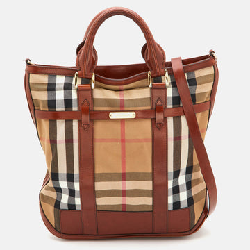 BURBERRY Beige/Tan House Check Canvas and Leather Hobo