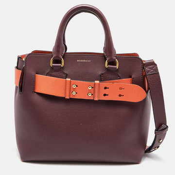 BURBERRY Burgundy/Orange Leather Small Marais Belt Tote