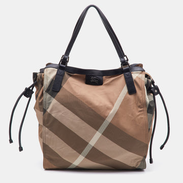 BURBERRY Beige/Black Nova Check Nylon and Leather Buckleigh Tote