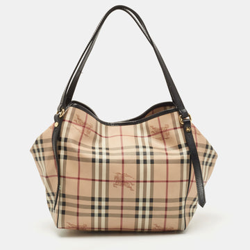 BURBERRY Black/Beige Haymarket Check PVC and Leather Canterbury Tote