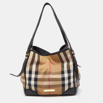 BURBERRY Black/Beige Haymarket Check Canvas and Leather Small Canterbury Tote