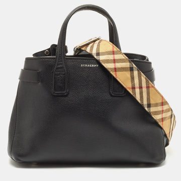 BURBERRY Black Leather Small Banner Tote